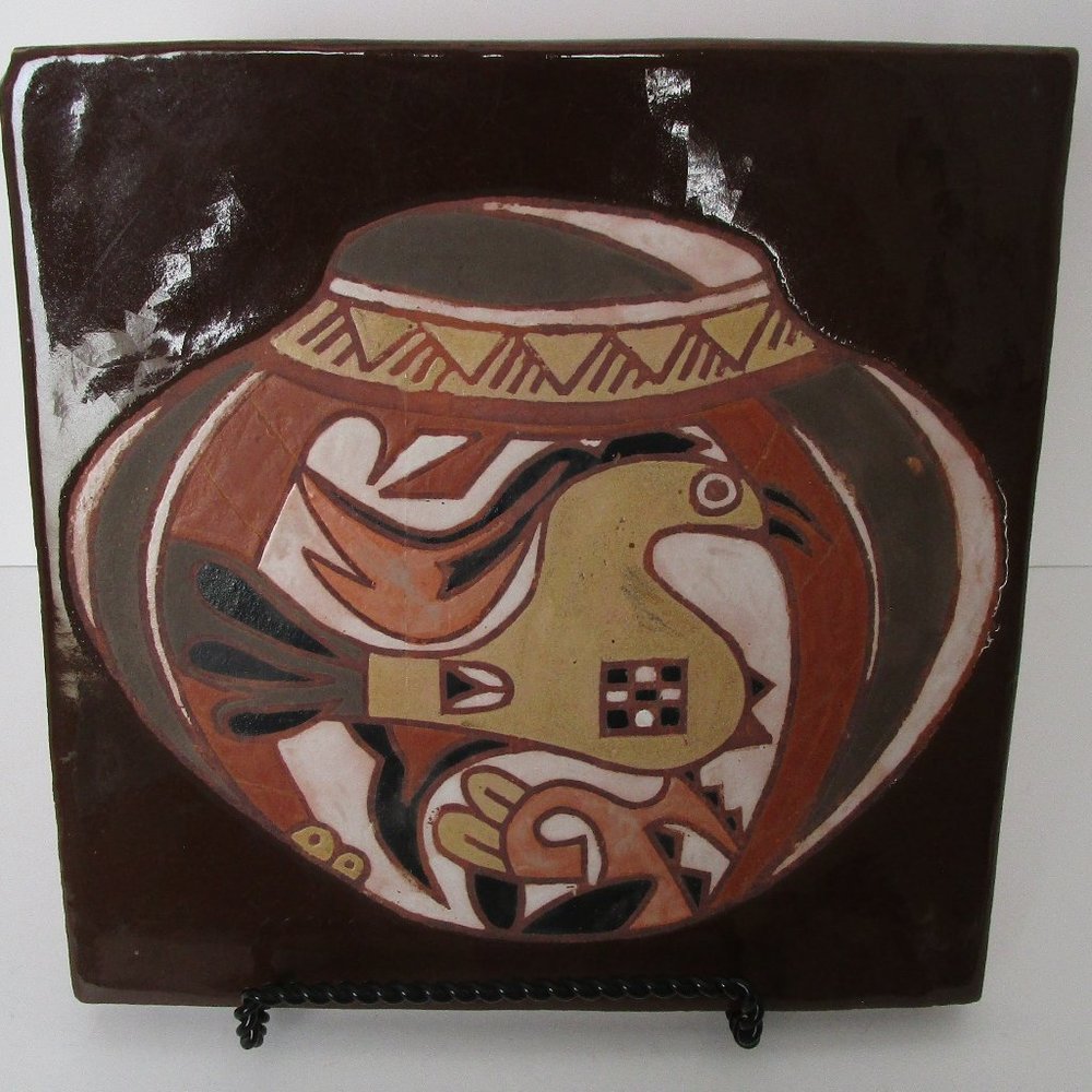 Mexican clay tile trivet with stand